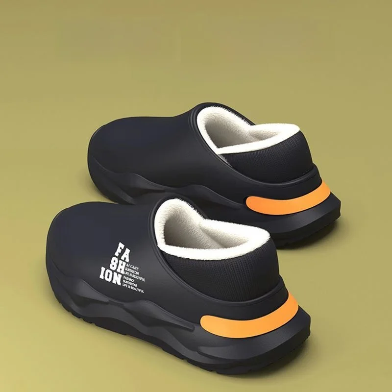 Waterproof Cotton Slippers for Men Winter Thick Bottom Warm Fleece Inner Slip-On EVA Sole Anti-Slip Soft Surface Male Footwear