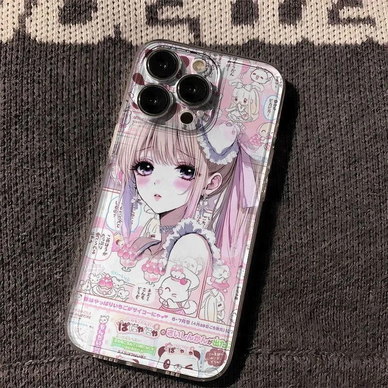 luxury cute Lolita girl Clear Soft Case protection for iPhone 11 12 13 14 15 16 plus 17 Air 17 Pro Max 7 8 Plus XR X Coque