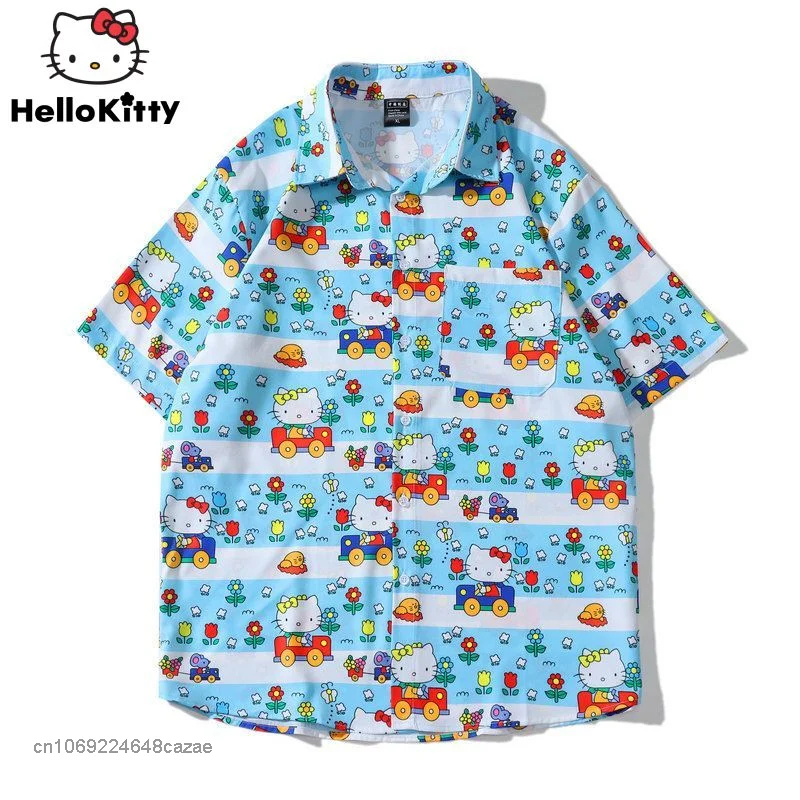 

Sanrio Hello Kitty Printed Shirts Y2k Cute Clothes Women Short Sleeve Tops Loose Korean Tee Shirt Female Cartoon Casual Blouse