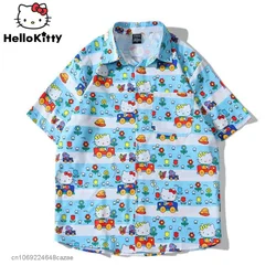 Sanrio Hello Kitty Printed Shirts Y2k Cute Clothes Women Short Sleeve Tops Loose Korean Tee Shirt Female Cartoon Casual Blouse