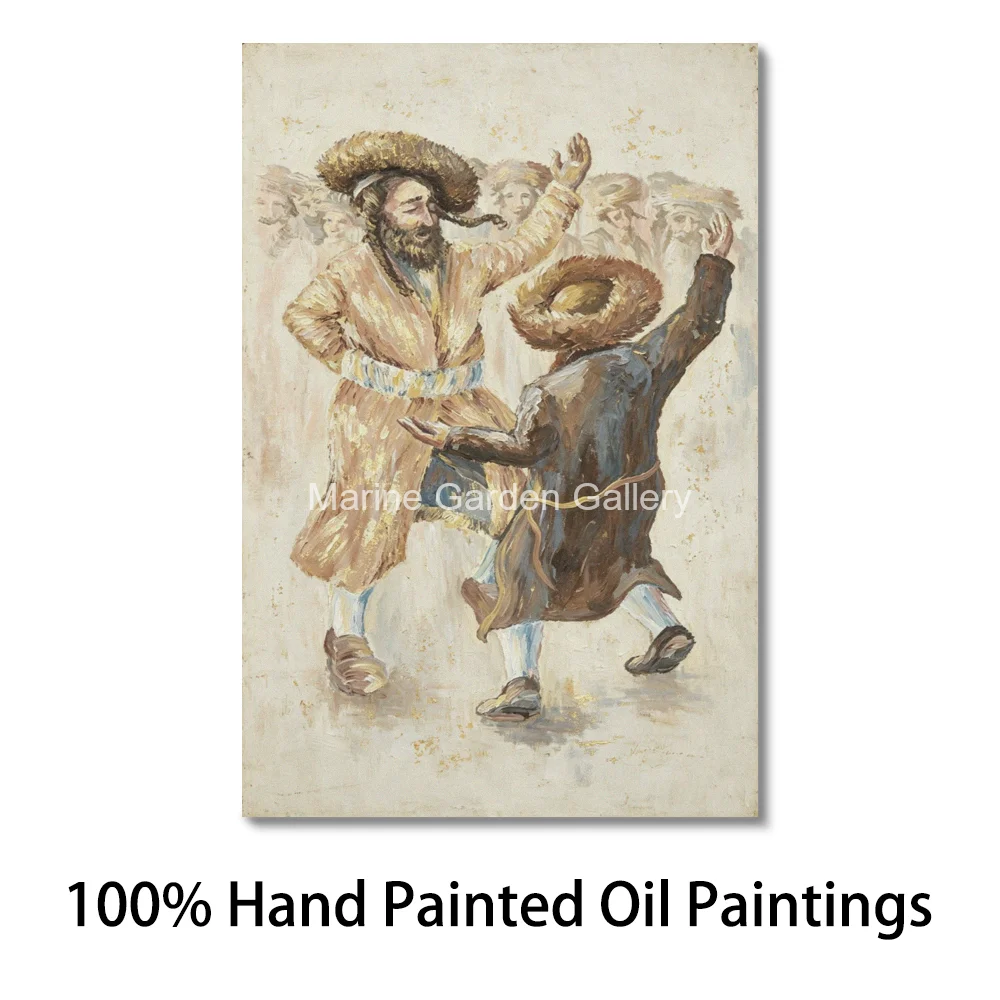 Hand Painted Hasidic Dancer Oil Painting Jewish Men Figure Canvas Art Modern Judaica Gift for Hanukkah Rosh Hashanah Wall Decor