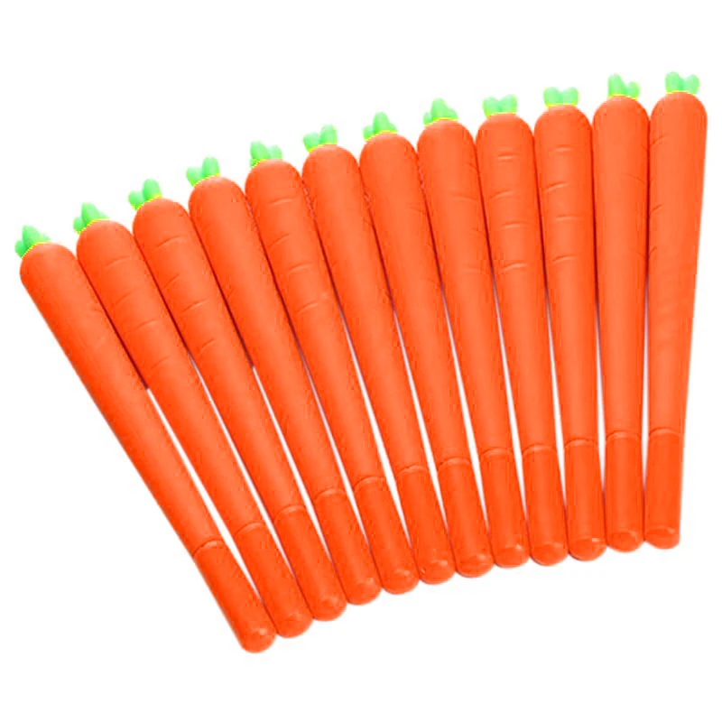 Lot de 12 stylos à bille roulante souple, encre gel, carotte, nouveauté, mignon, bureau, école