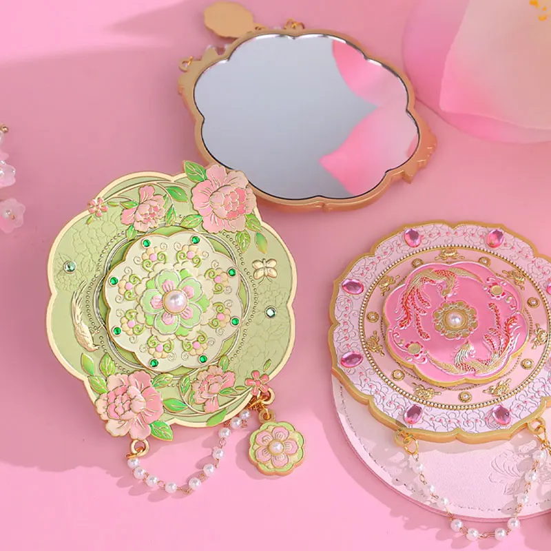 궁전 스타일 금속 화장 거울 정교한 앤티크 소형 휴대용 메이크업 거울 궁전 박물관 문화 및 창작 선물