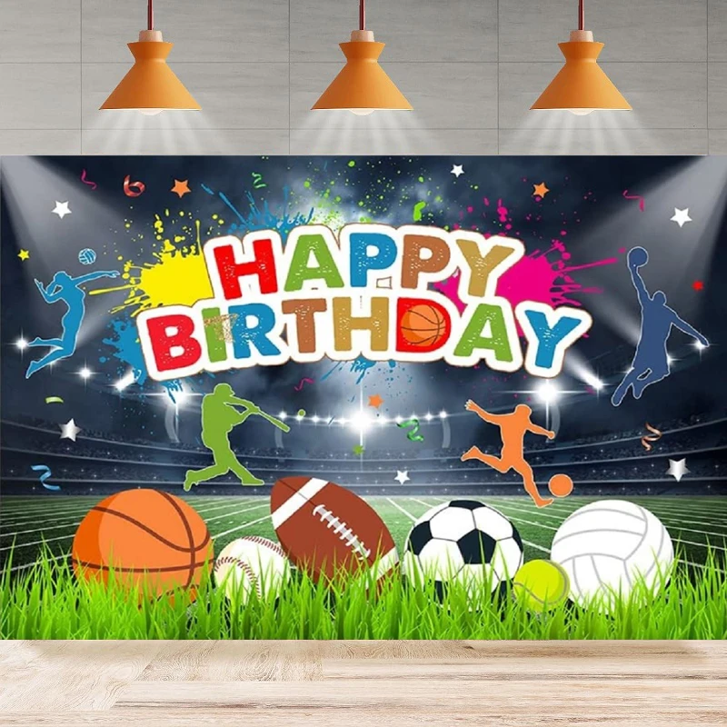 

Sport Balls Theme Birthday Photography Backdrop Basketball Tennis Football Baseball Volleyball Boys Birthday Party Background