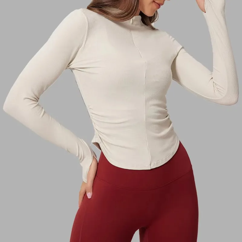 Outdoor Thread Sports Long Sleeved Quick Dry Zipper Fitness Jacket Cardigan Stand Up Collar Yoga Long Sleeve Yoga Running Jacket