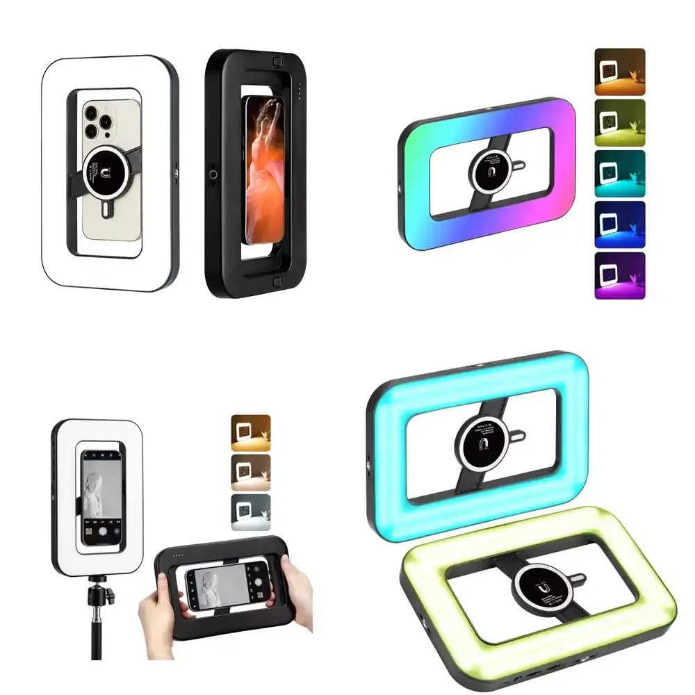 

Hot S4 RGB Ring Mini Portable Strong Magnetic Selfie LED Battery Powered 15W Adjustable Video Fill Light for Video Shooting
