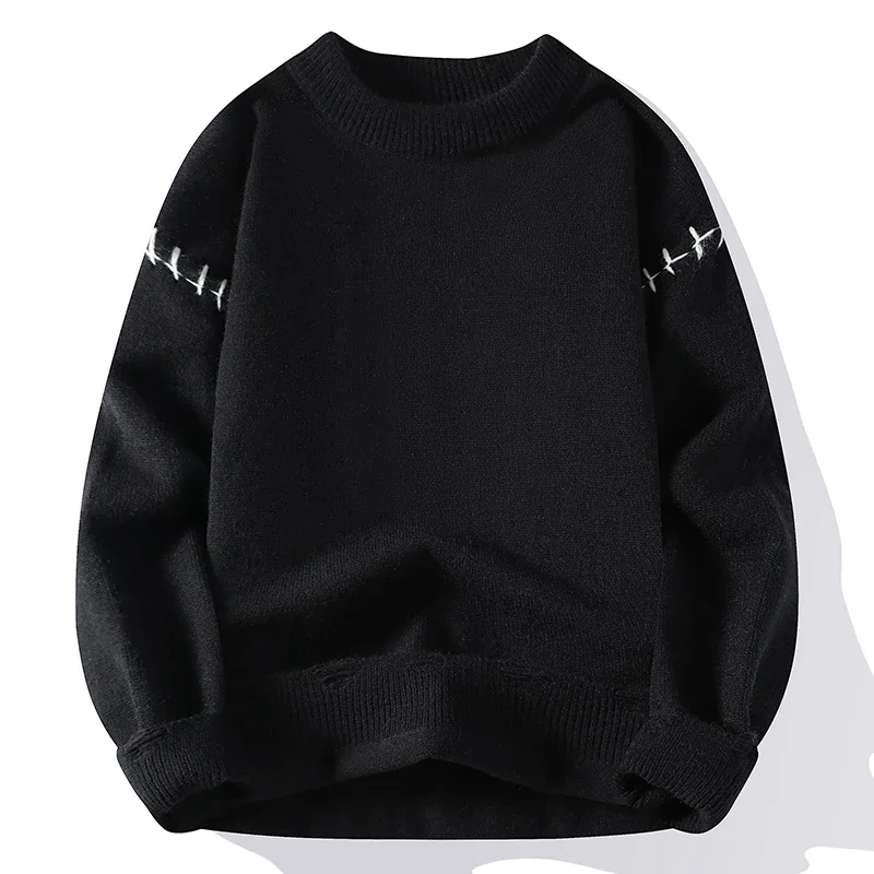 2024 ใหม่ฤดูใบไม้ร่วงฤดูหนาวแฟชั่นSpliceเสื้อกันหนาวผู้ชายHigh End Soft WARM Wool Pulloverเกาหลีแบรนด์ถักเสื้อกันหนาวดึงHomme