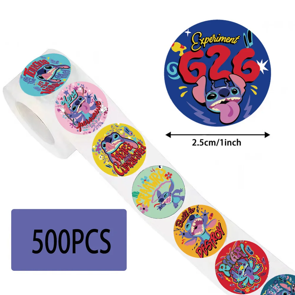 500pcs Disney Stitch Funny Stitch Cartoon Stickers Roll Cute Kid Reward Decoration Decals DIY Guitar Phone Diary Sealing Sticker