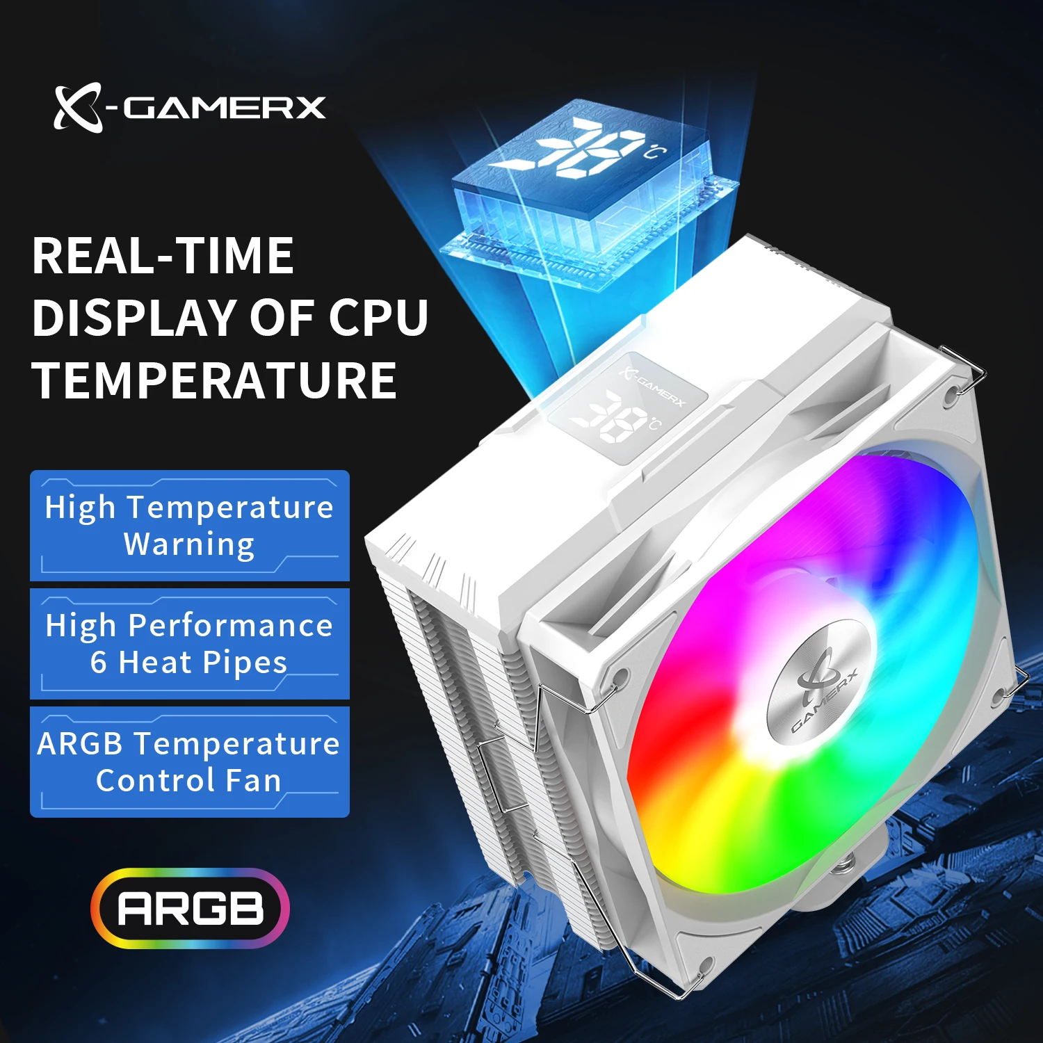 6 Copper Tube Game Digital Cooler Z-6000 Heat Sink CPU Cooler Air Dispersion/Temperature Display ARGB Computer Tower Air Cooling