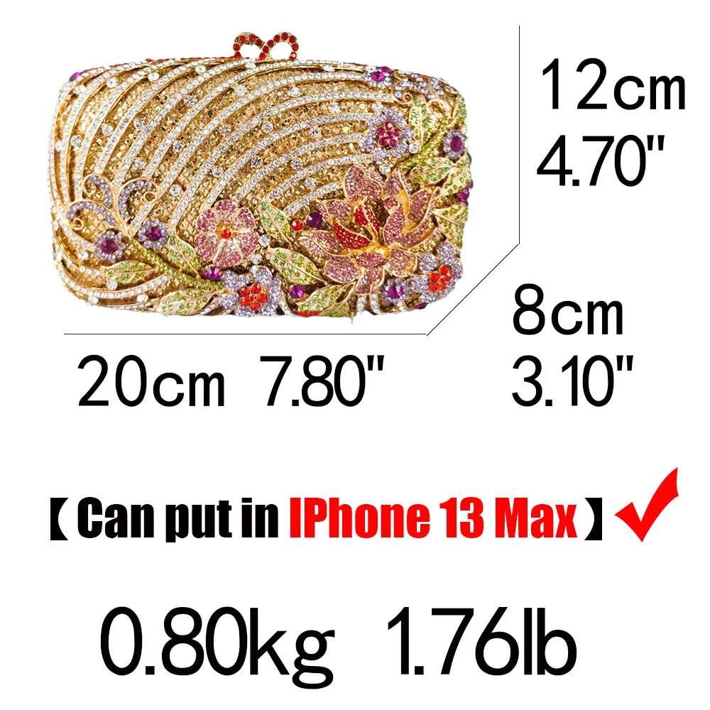 Boutique De FGG Luxury Crystal Clutch Handbags for Women Formal Party Dinner Rhinestone Bags Bridal Flower Evening Bag