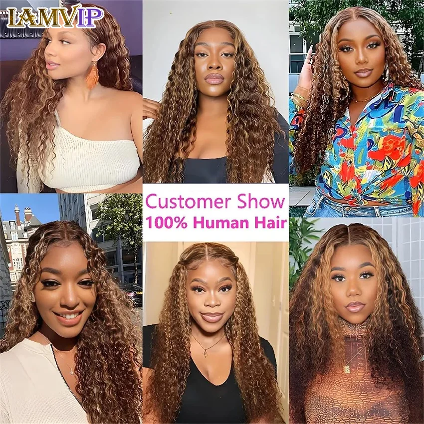 30 36 Inch 250% Water Highlight Kinky Curly Hd 13x4 13x6 Frontal Human Hair Wigs Ombre 4/27 Water 4x4 Lace Closure Glueless Wear