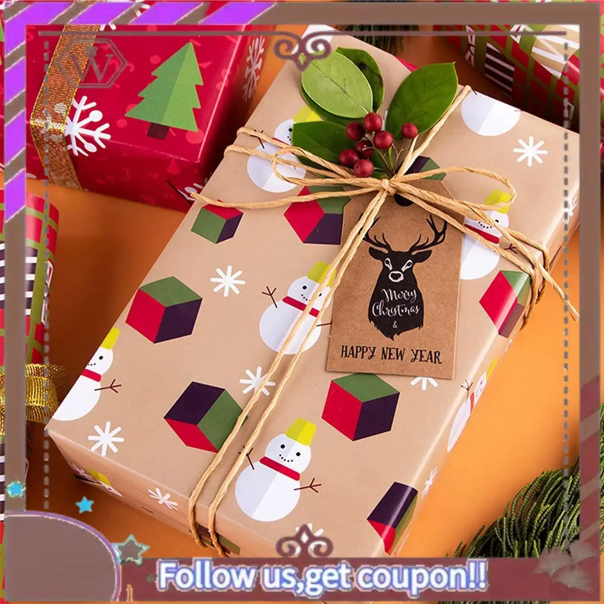 ABBG-12 حزمة من أوراق التغليف الورقية، لمجموعة ورق تغليف حفلة عيد الميلاد وأوراق تغليف الهدايا