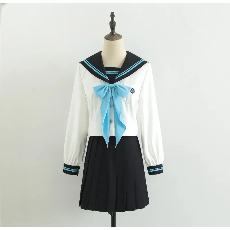 Japanese Sailor Uniform JK Long Sleeve Navy White Contrast Color Pleated Skirt Set Women Cosplay School Uniform Academy Style