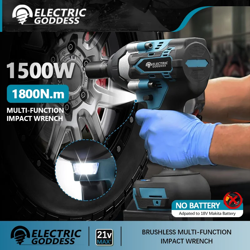 Electric Goddess DTW700 1800N.M High Torque Cordless Electric Impact Wrench Screwdriver Car Maintenance For Makita 18V Battery