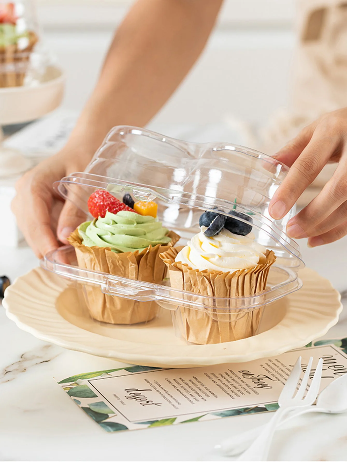 20pcs Clear Plastic Transparent Cupcake Packaging Boxes with Disposable Covers - Ideal Box Cake Cup Boxes for Cakes