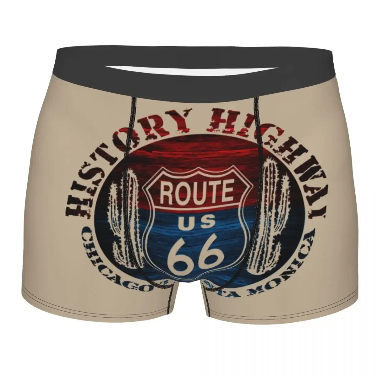 Route 66 The Great America Road Vintage Trip Underwear Men Printed Main Street of America Boxer Briefs Shorts Panties Underpants