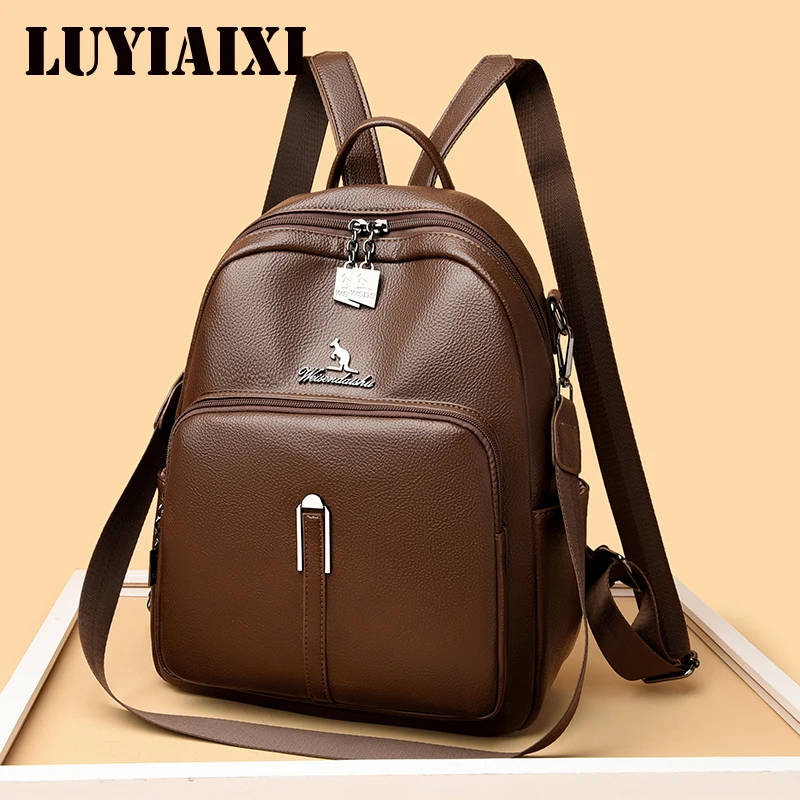 

Designer Female Back Pack Quality Vintage Leather Backpacks For Women Large Capacity School Bags Travel Bagpack Ladies Sac A Dos