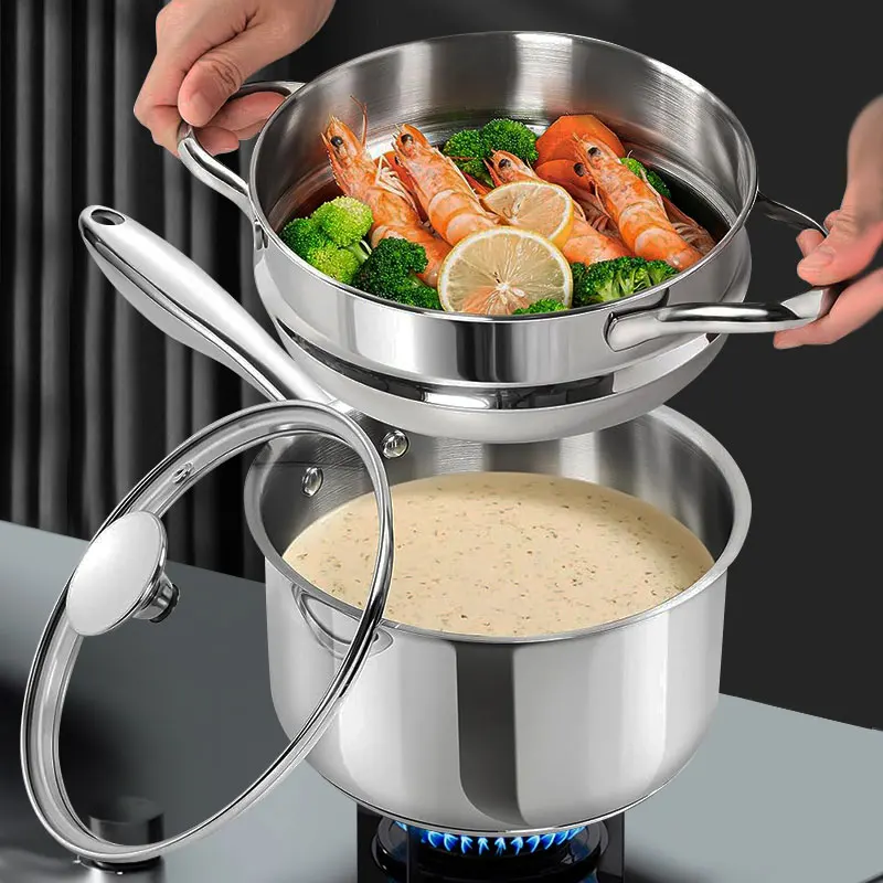 

2-in-1 Multipurpose Sauce Pot with Steamer Basket 2.5 Quart Stainless Steel Saucepan with Lid Kitchen Soup Stew Pan Cooking Pot