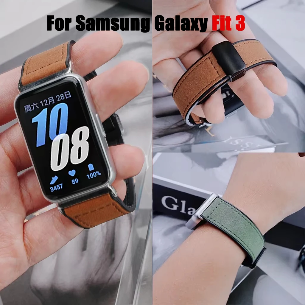 หนัง + สายนาฬิกาซิลิโคนสําหรับ Samsung Galaxy Fit3 สร้อยข้อมือนาฬิกาสําหรับ Galaxy Fit 3 Smartwatch สายรัดข้อมือแม่เหล็ก Correa