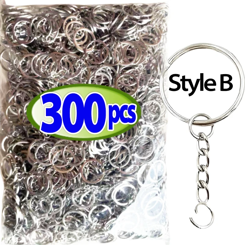 50/500 stücke versilberter Metall rohling Schlüssel bund Schlüssel bund geteilte Schlüssel ringe mit Ketten kletter schnallen Karabiner Schlüssel bund Zubehör
