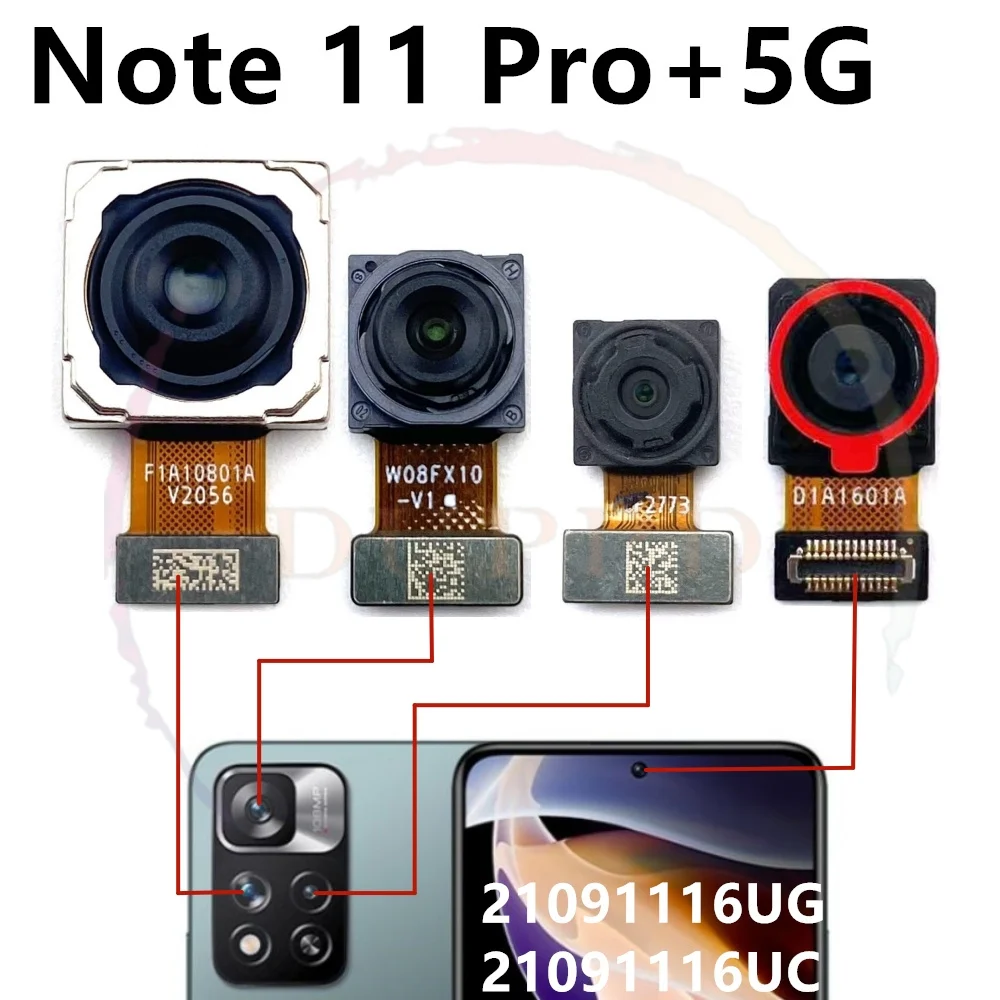 Original For Xiaomi Redmi Note 11 Pro+ 5G Rear Back Facing Camera Wide+Depth+Macro Selfie Samll Front Camera Flex Cable Part