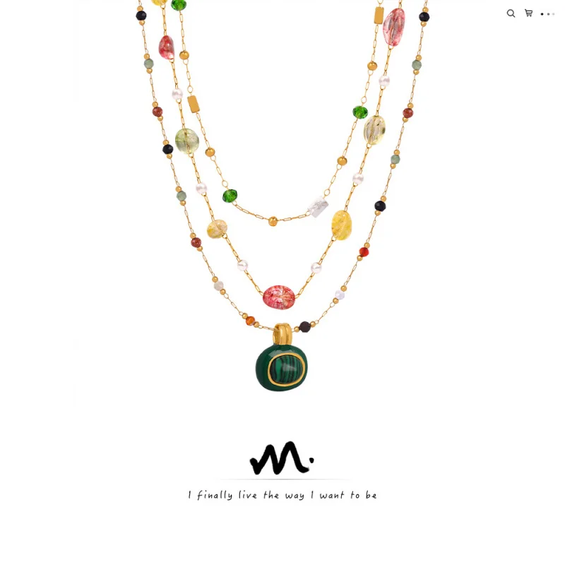 

【Mirrordust】Модный уникальный нишевый позолоченный кулон из натурального камня, ожерелье ручной работы из бисера, простые украшения для женщин