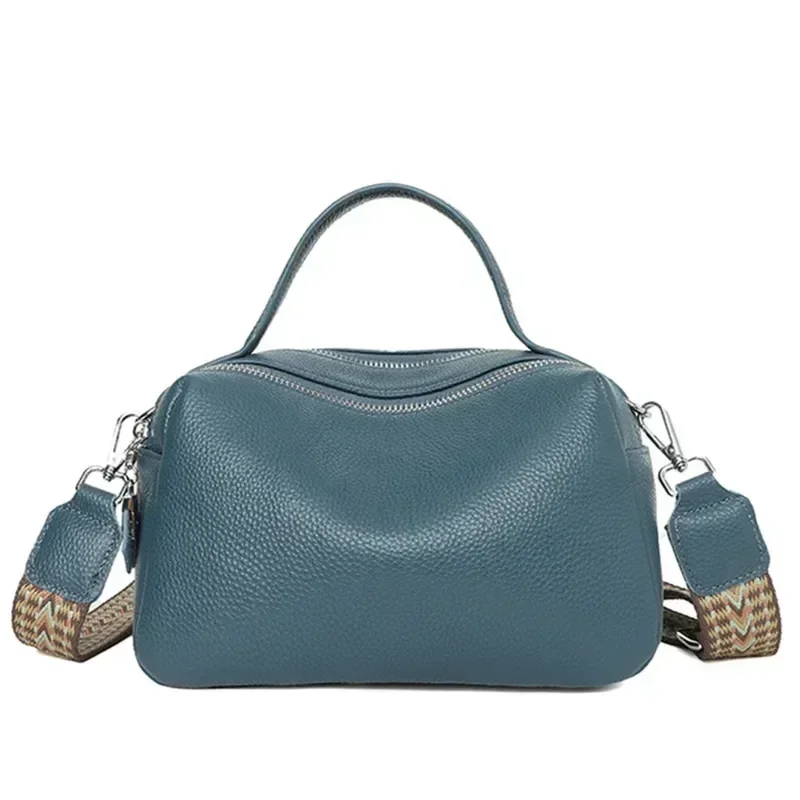 RDW1-Bolso de mano de cuero genuino para mujer, bandolera de hombro, de piel de vaca, Color sólido