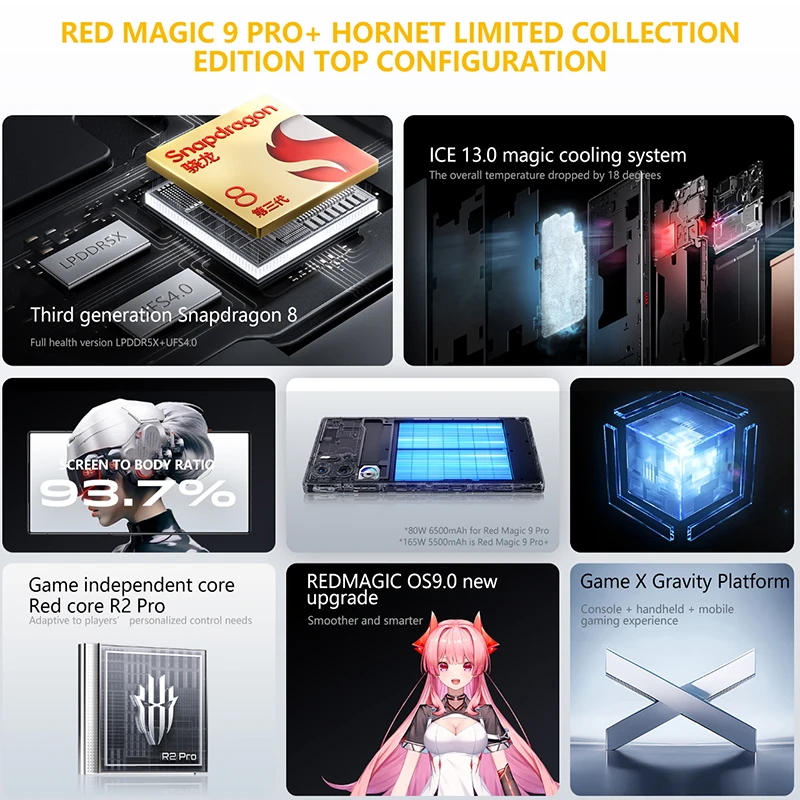 Global Rom Redmagic 9 Pro+ 6.8 2480*1116 120Hz Snapdragon8 Gen3 Q9+ 5500mAh 165W Fast Charging 5G Smart Gaming Phone