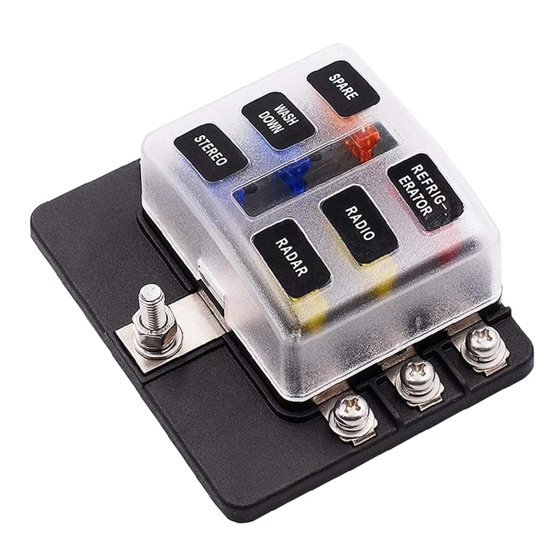 6 Way Spade Terminal Blade 12-32V Fuses Box Holder With LED Light Kit For Car Boat Marine Trike Automotive 30A Fuses