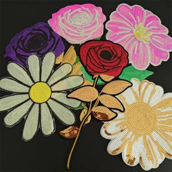 Rose Sunflower Patches For Clothing Sequins Biker Badge Embroidery Fabric Patch Sequined Women Clothes Stickers Strange things