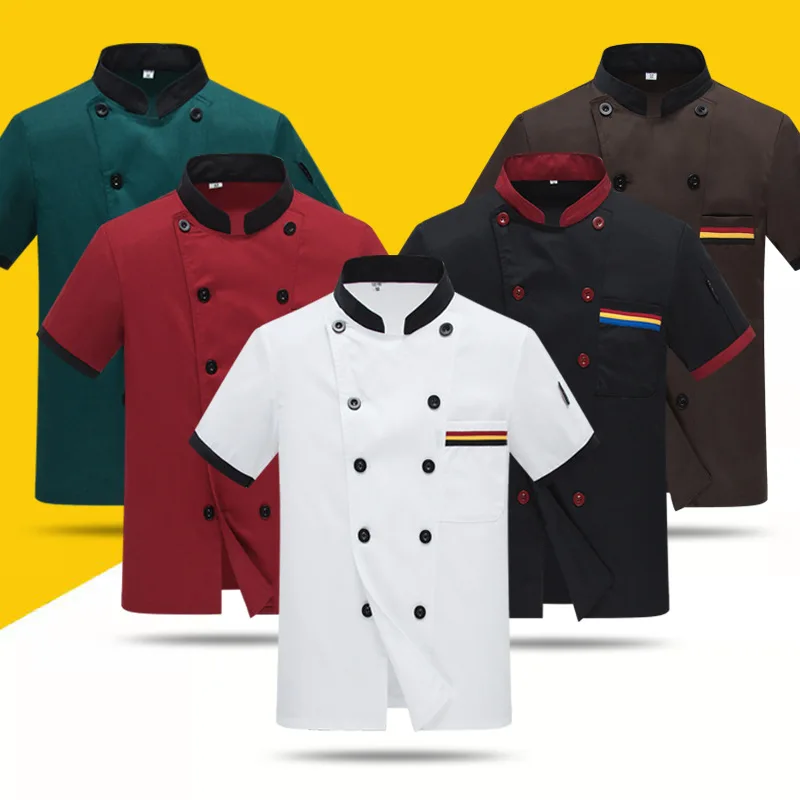 Ropa de trabajo de Chef transpirable para hombres y mujeres, uniforme de restaurante de Hotel de Catering, traje de cocina de manga corta y larga