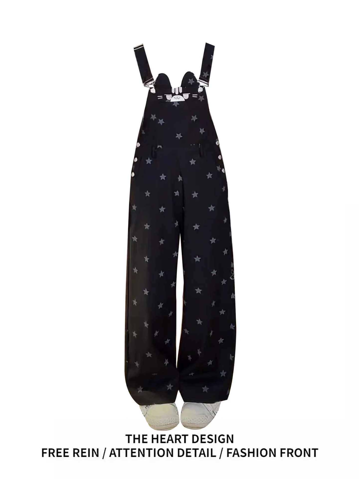 

Retro American Cute Embroidery Denim Overalls Women's Summer New Design Wide Leg Pants High Waist Straight Leg Cotton