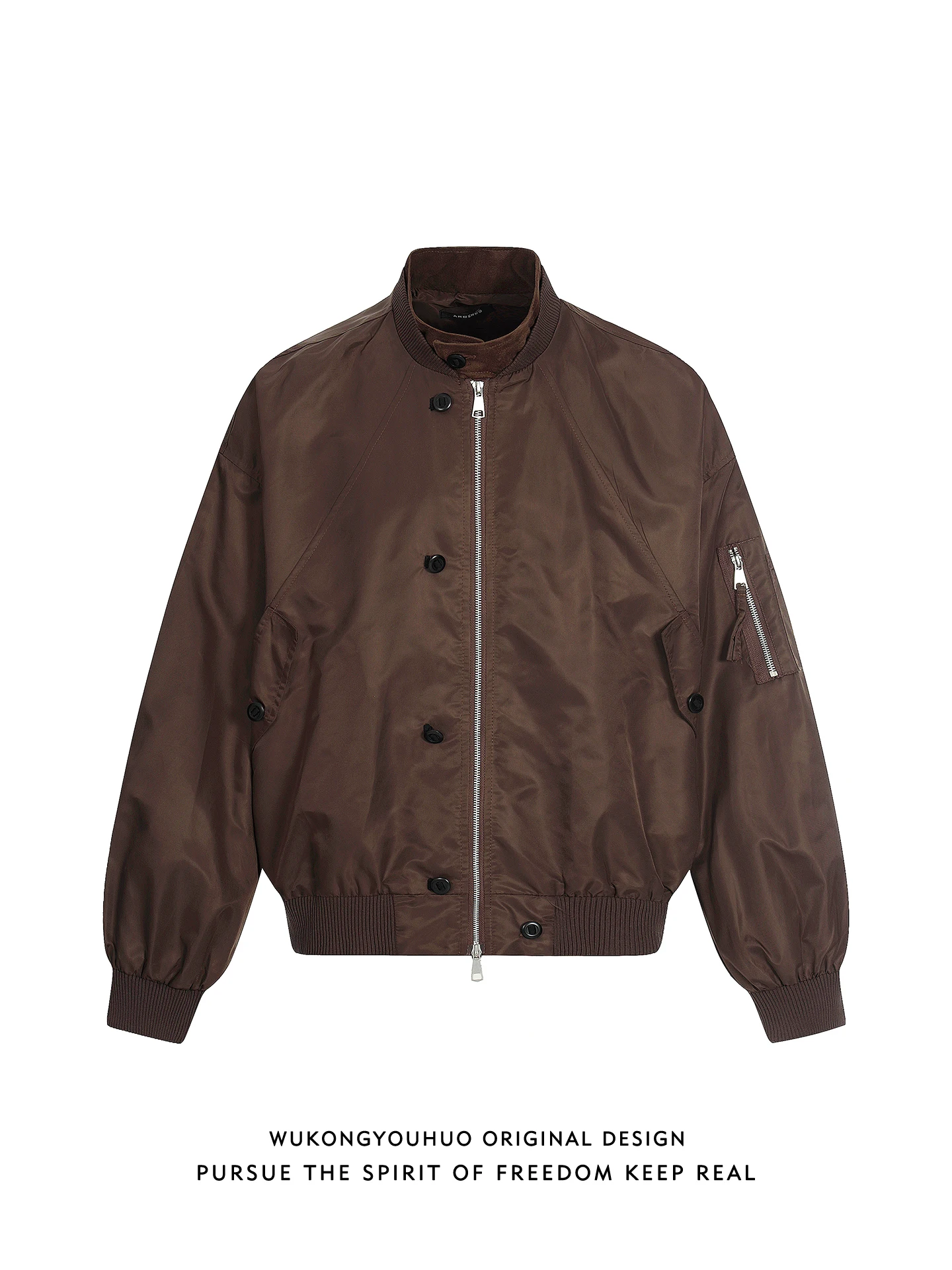 

Loose Fit Pilot Jaet ex Casual Sle Spring Outerwear Polyester Fiber Zipper Closure Long Sve Pure Color Streetwear