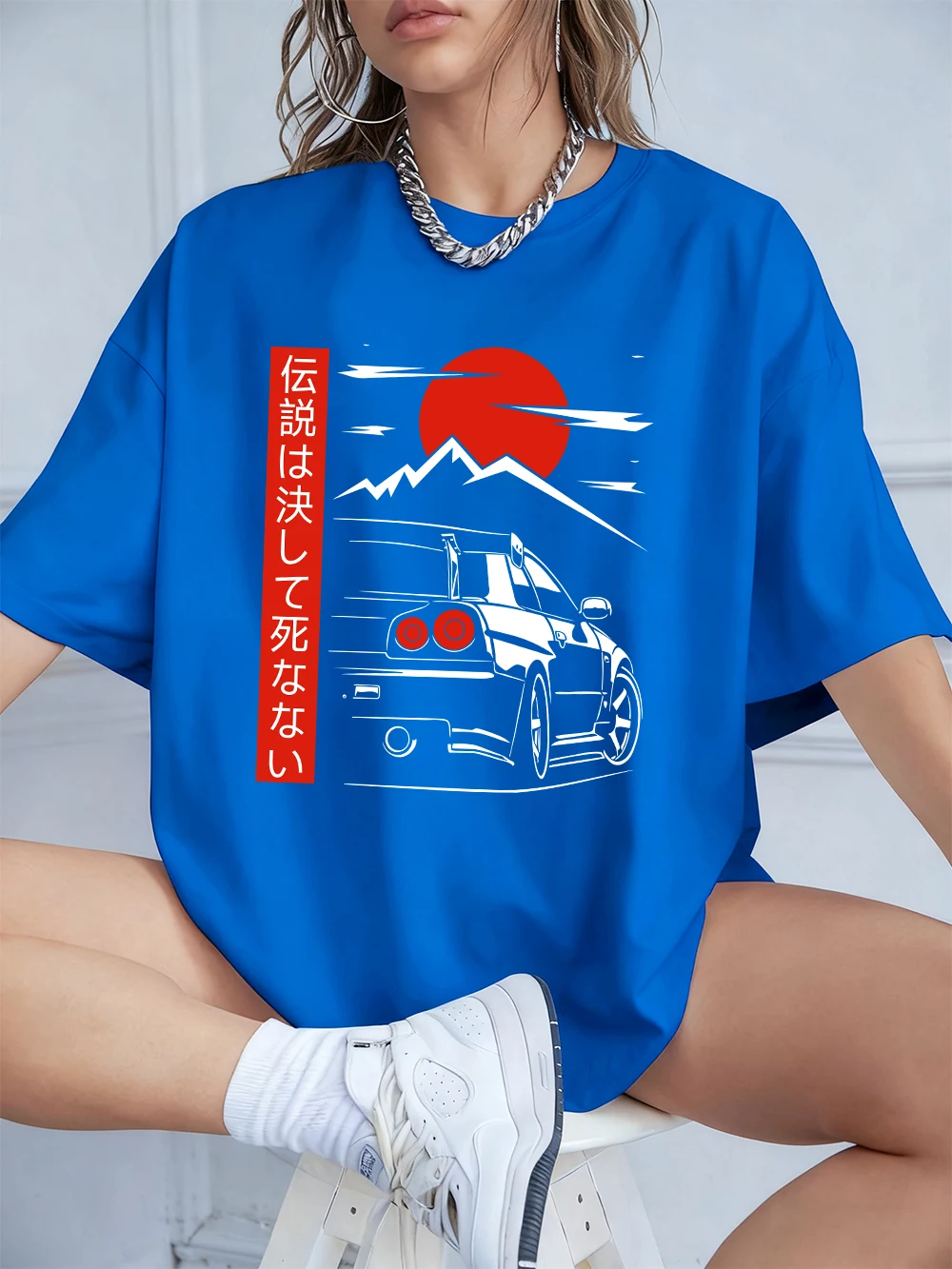 Car Is Heading At Sunrise Printing T-Shirts Womens Cotton Summer T Shirts Loose Soft O-Neck Short Sleeve Tees Casual Womans Tops