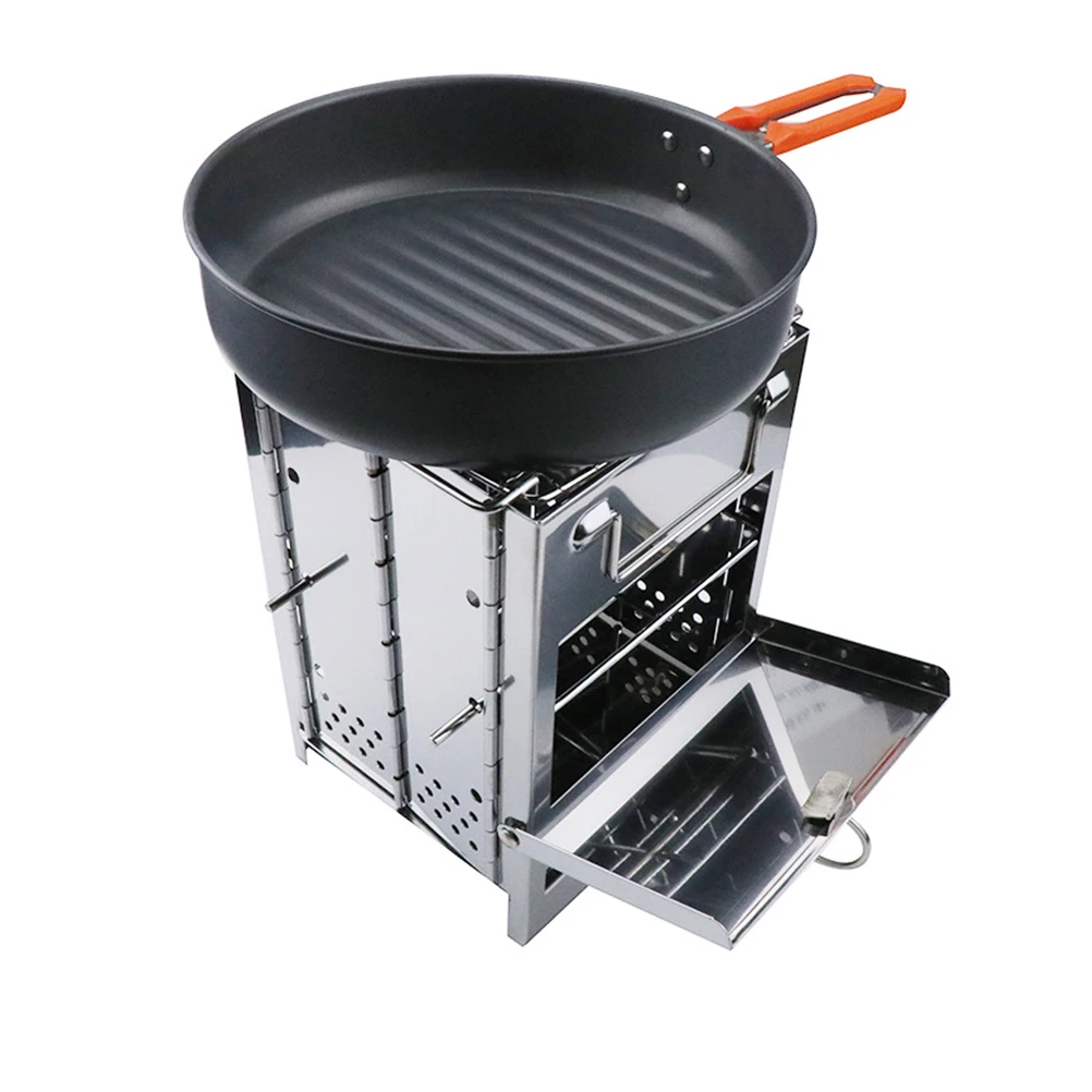 

Outdoor Camping Cookware Stainless Steel BBQ Grill Portable Barbecue Stove Square Wood Burning