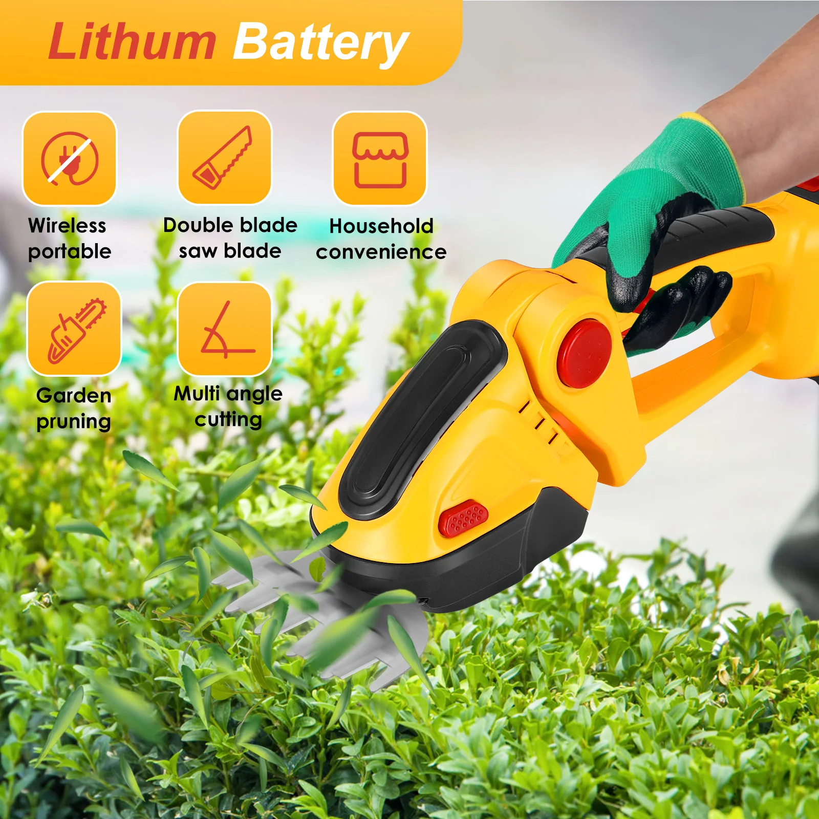 Hedge Trimmer Cordless, Garden Grass Shears Battery Hedge Shears For Lawn Edge 2 In 1 Small Weed Trimmer With 2 Pack Li-Ion