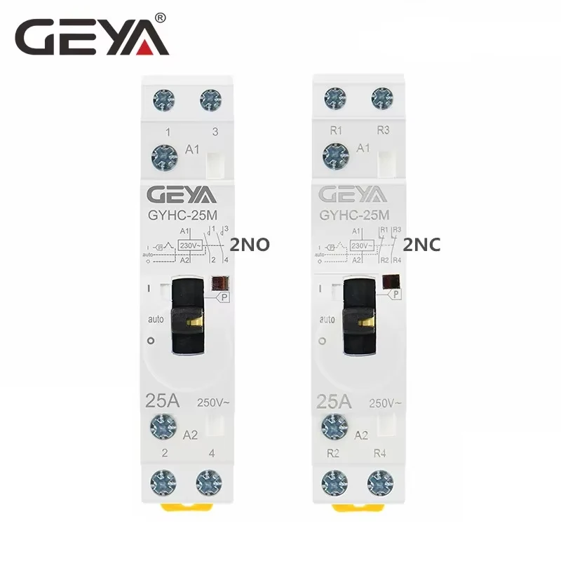 GEYA Manual Control Household Contactor Din Rail Type Modular Contactor 2P 16A 20A 25A 2NO or 2NC 220V