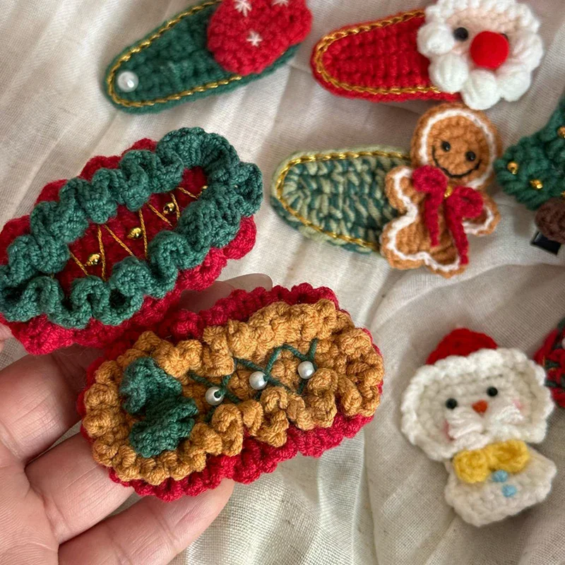 

1Pc Crochet Christmas Hair Clips Handmade Knitted BB Clips for Fine Hair & Bangs, Festive Winter Hair Accessories Cute Gift