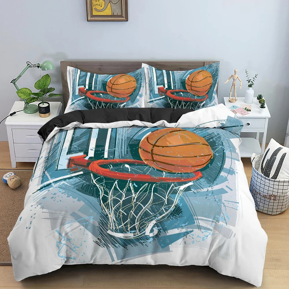 3D Basketball King Queen Duvet Cover Ball Theme Bedding Set for Kids Teens Adults Sport Gamer 2/3pcs Polyester Comforter Cover