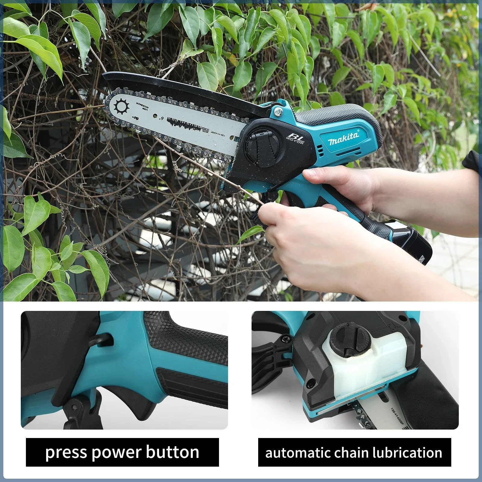 Цепная пила Makita, 8-дюймовая электрическая пила, ручная портативная бензопила для лесозаготовок по дереву, садовая обрезка, электроинструмент по дереву