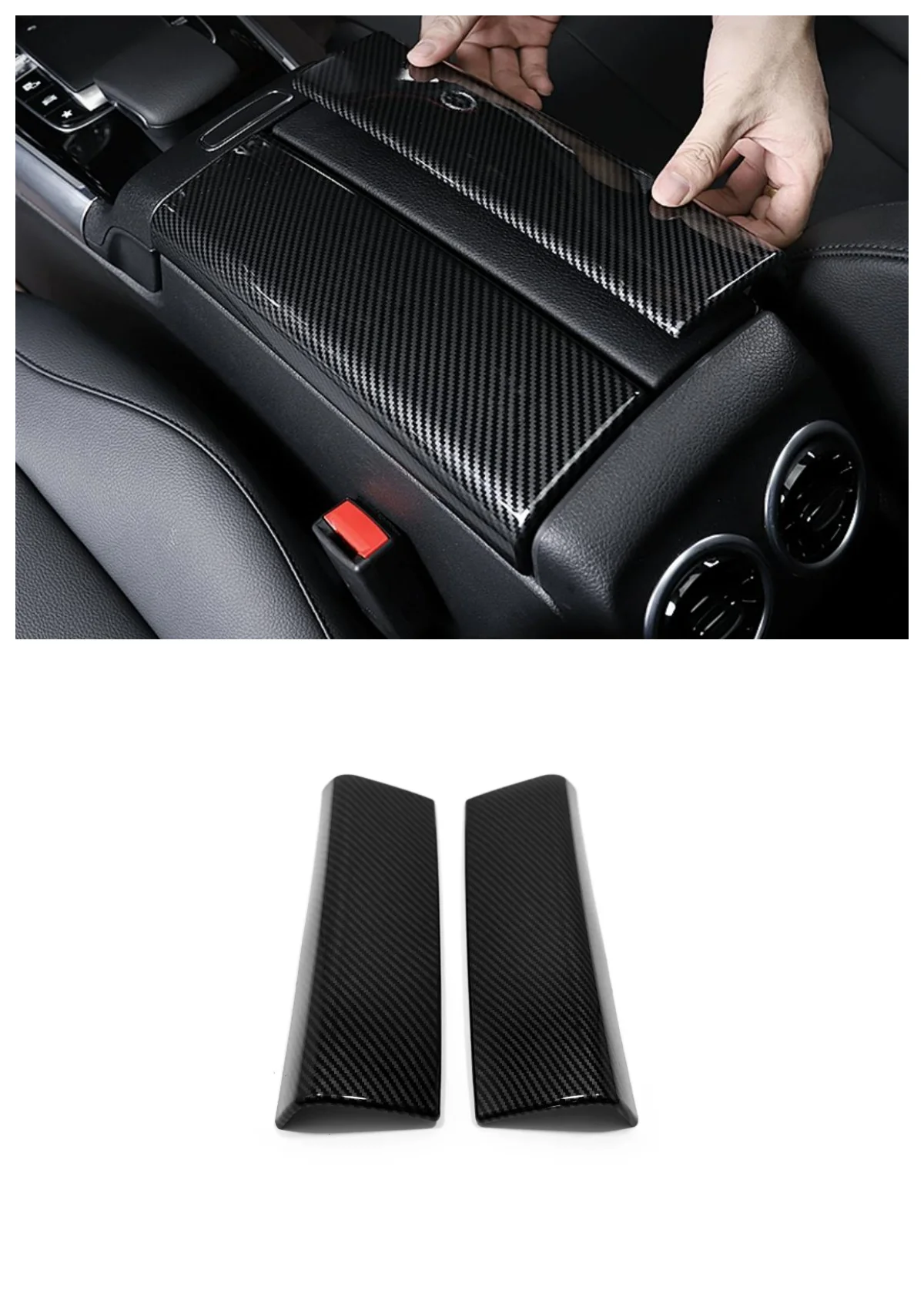 

Suitable for 2021 Mercedes Benz GLB Armrest box cover ABS decoration Auto Parts carbon fibre silvery 2 piece set