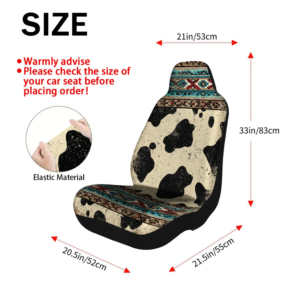 2pcs Cow Print With Tribal Border Car Seat Covers – Front Seat Protectors For Cars, SUVs & Sedans, Durable Design, Easy To Inst