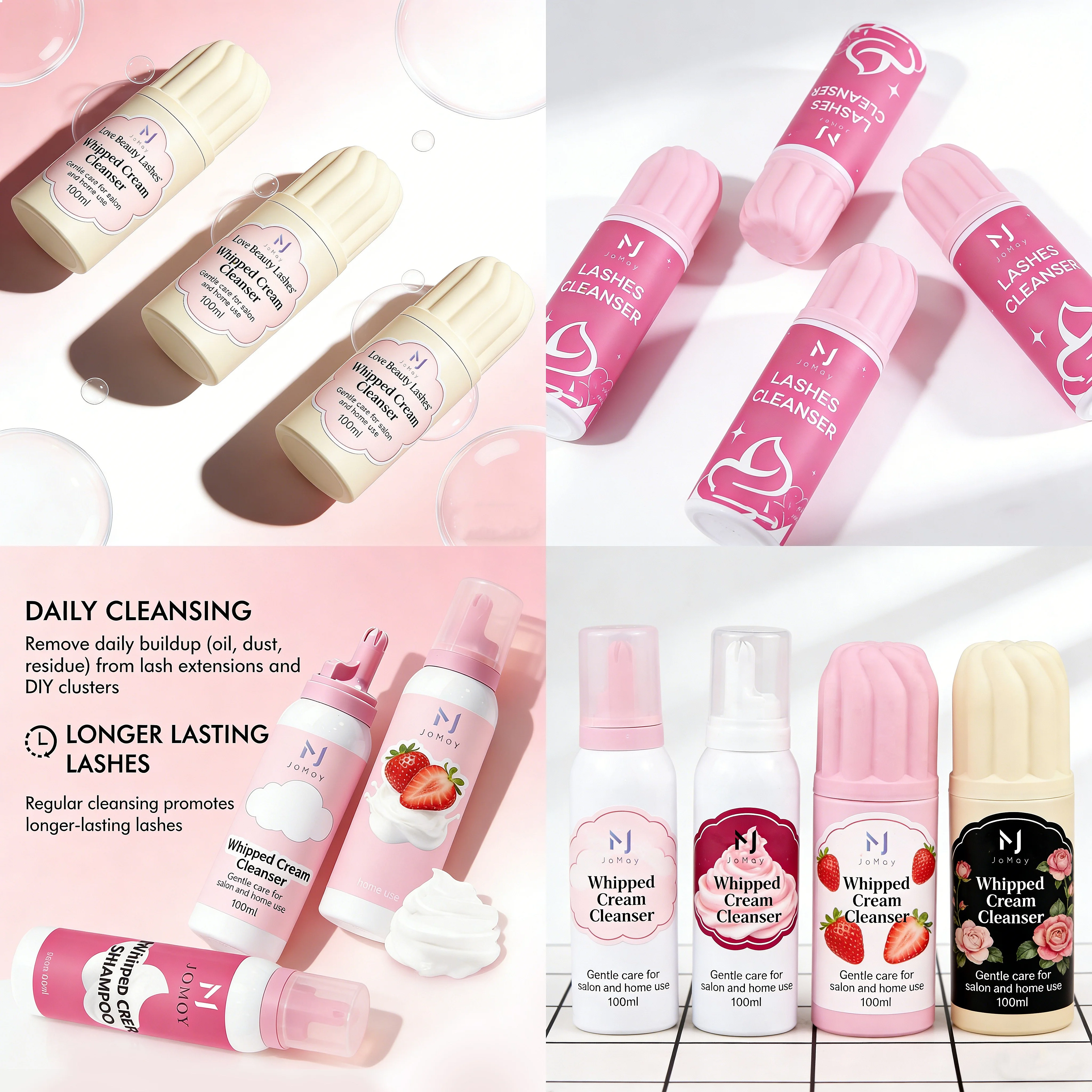 Ice Cream Mousse Foam Strawberry Lash Shampoo Pink White Eyelash Extension Cleanser Kit Gentle Sensitive Formula