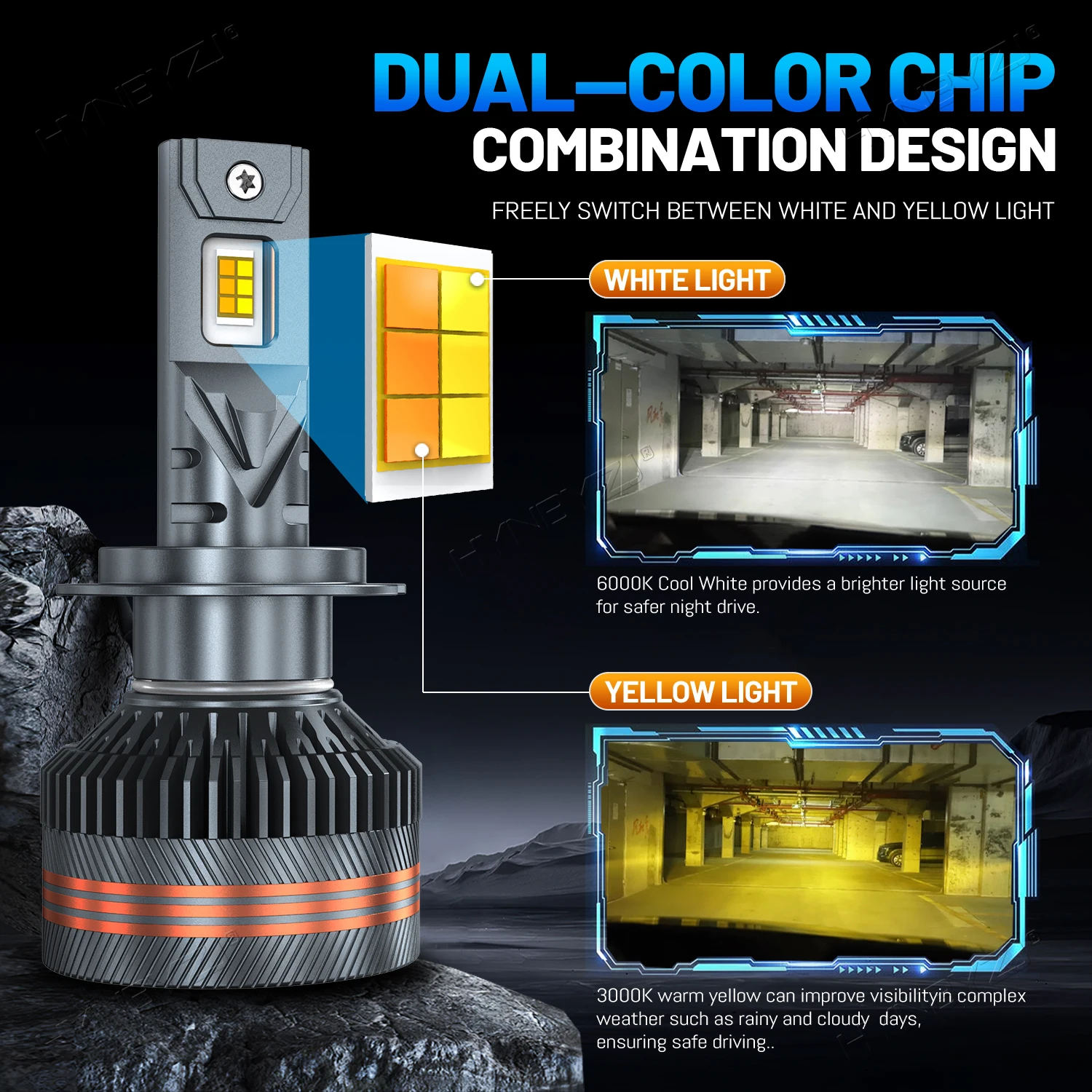 HYNBYZJ H4 LED Bulbs H11 9005 HB3 9006 HB4  9012  H7 LED Headlight 6000K 3000K Two Color Temperature Switching Front Lights 12V