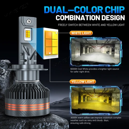 Imagen 2 del producto HYNBYZJ H4 bombillas LED H11 9005 HB3 9006 HB4 9012 H7 faro LED 6000K 3000K luces delanteras de conmutación de temperatura de dos colores 12V