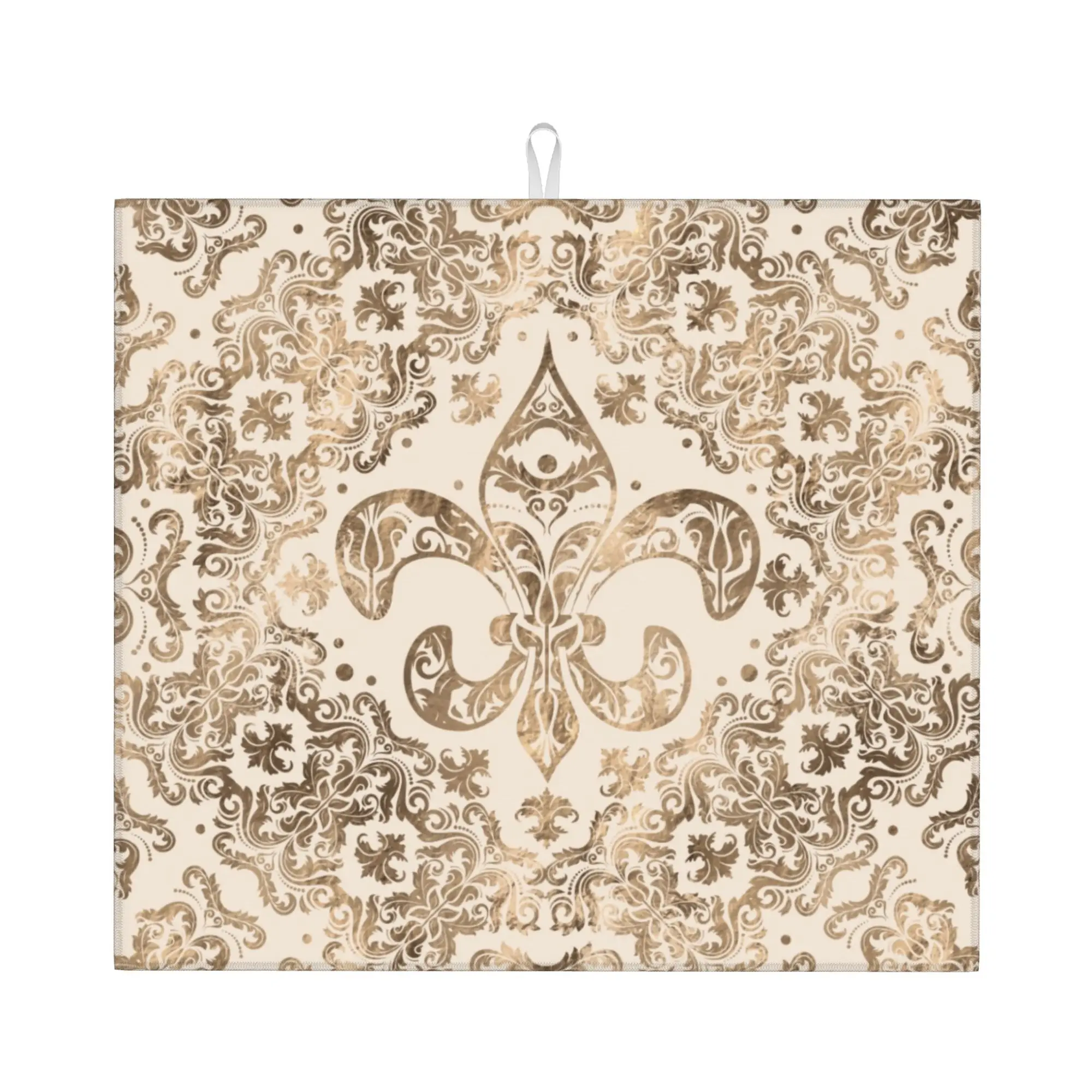 Fleur De Lis Lily Flower Drying Mat For Kitchen Waterproof Non‑Slip Oil Proof Reusable  Bathroom Countertop Protector Mat