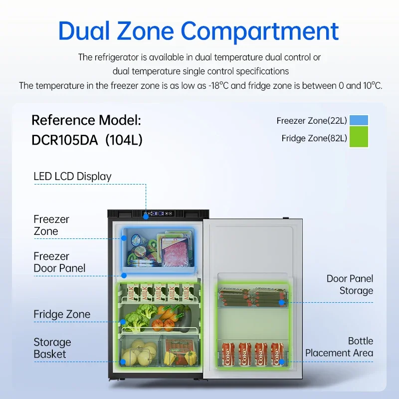 Versatile DC 12V 24V RV Compressor Fridge 177L Campervan Motorhome Boat Fridge Freezer with Interior Blue Light