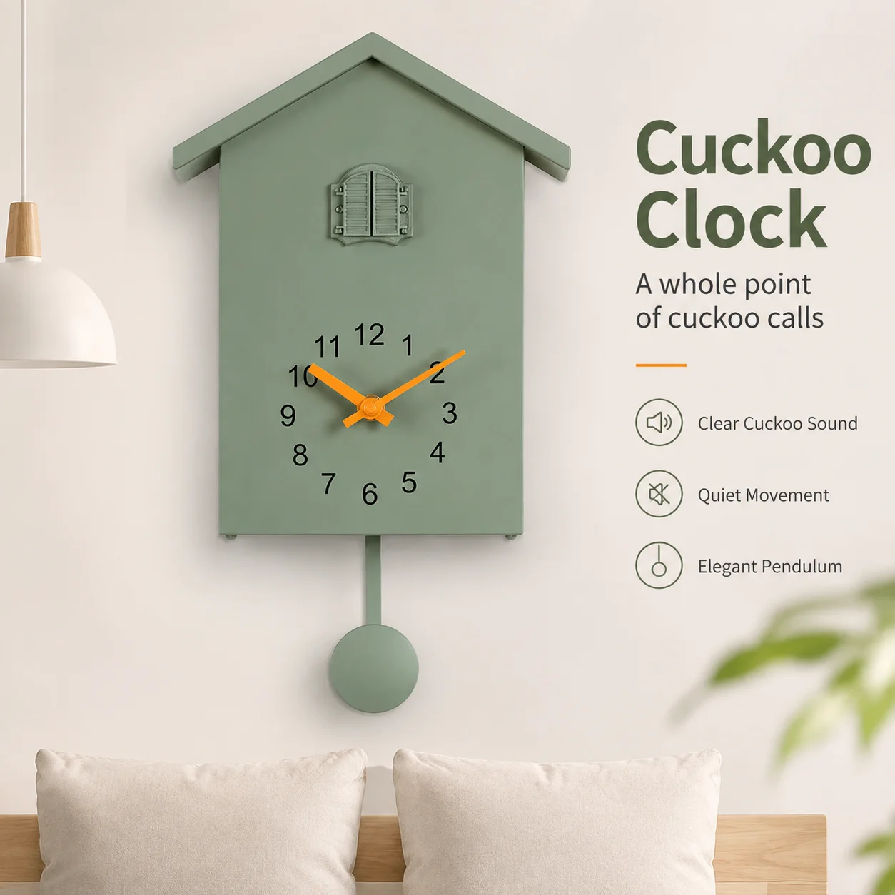 Vintage-Style Cuckoo Wall Clock with Animated Bird – Wooden Home Decor for Living Room or Kids' Space
