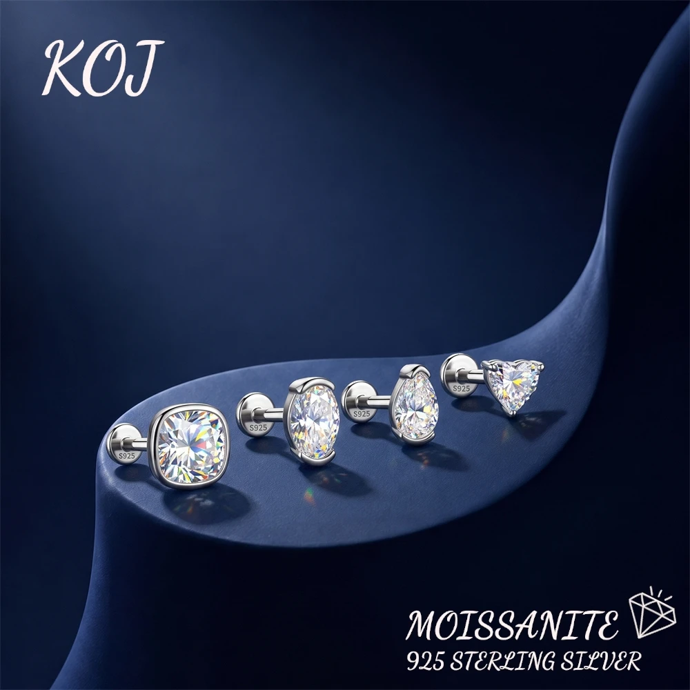 KOJ 1PC 925 Sterling Silver High Brilliant Moissanite Piercing Earring Dainty Special Shape Oval Water‑Drop For Women Gift