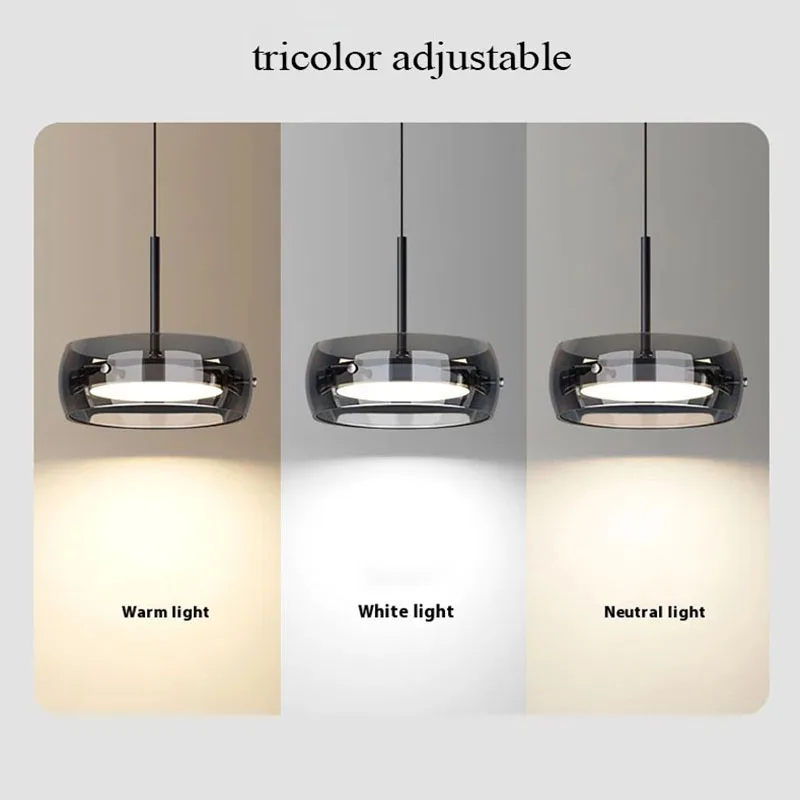 LED Glass Dining Table Lights Tricolor Light Pendant Lamp With Remote Control Chandelier Living Room Bedroom Decorative Lighting - view 3